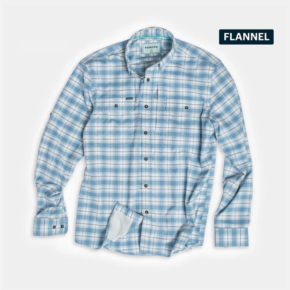 Poncho Men’s Flannel Blue Bison Shirt size XL regular fit